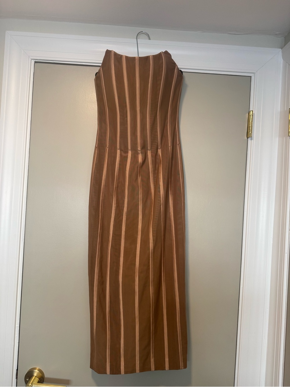 MISHA COLLECTION Brown and Tan Striped Maxi Dress